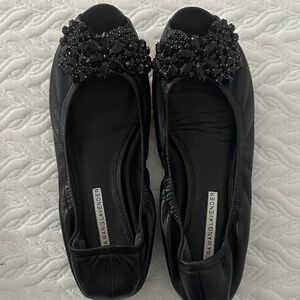 Vera Wang Lavender Label Black Embellished Loafers